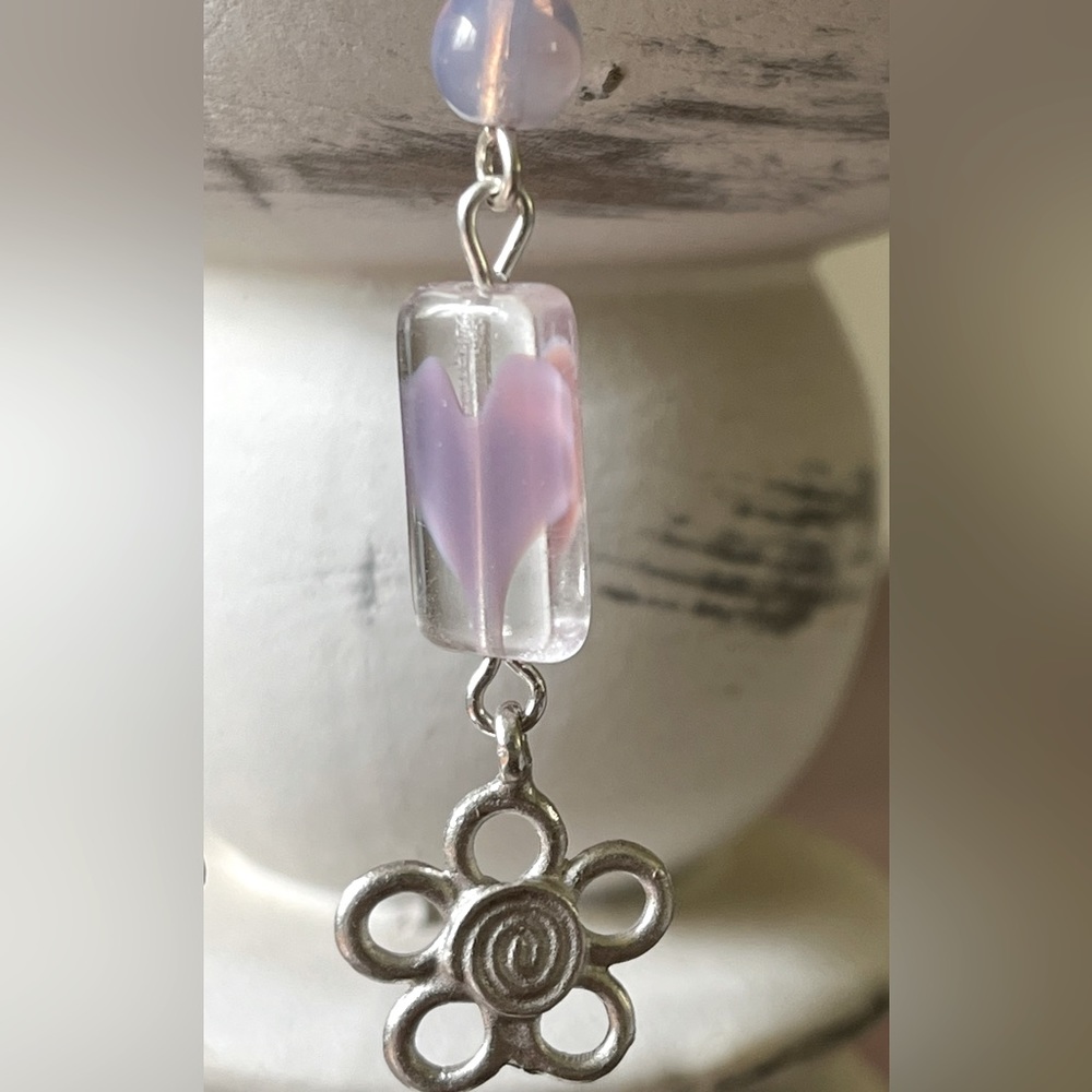 Handmade Lavender Dangle Earrings - Picture 2 of 2